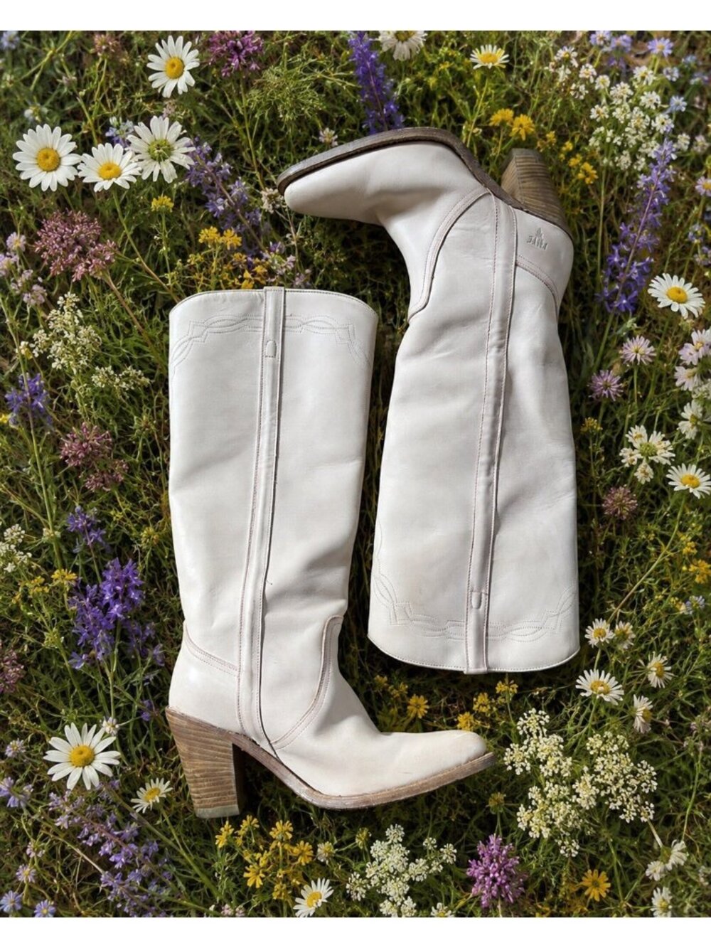 RARE FRYE Vintage Pink Blush Gray Tall Knee High Western Cowgirl Boots Size 8